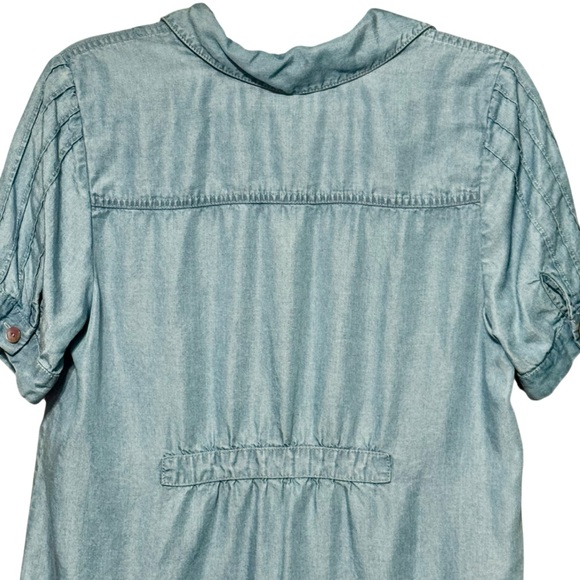 Soft Surroundings Eventide Tencel Chambray Pleated Button Front Blue Blouse - Picture 6 of 11